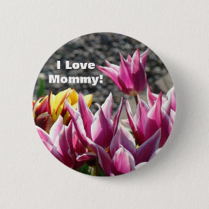 Ik hou van mammie! knoop Paarse Tulp Bloemen Tuin Ronde Button 5,7 Cm