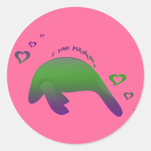 Ik hou van Manatees Green Paarse Ronde Sticker (Voorkant)