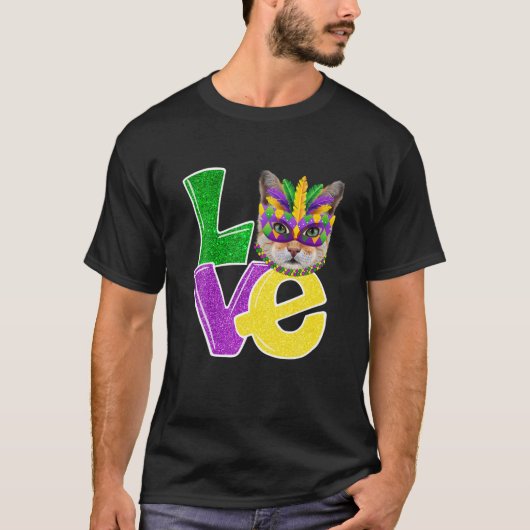 Ik hou van Mardi Gras Costume Cat Kitten Funny Cat T-shirt (Voorkant)