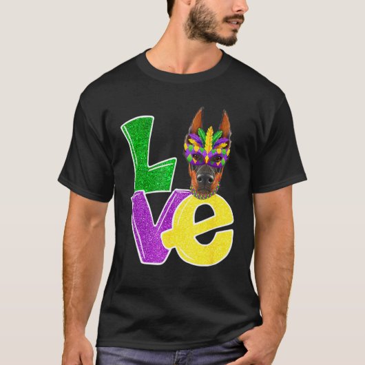Ik hou van Mardi Gras Costume Doberman Dog Puppy T-shirt (Voorkant)