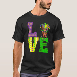 Ik hou van Mardi Gras Doberman Dog Mannen Vrouwen T-shirt