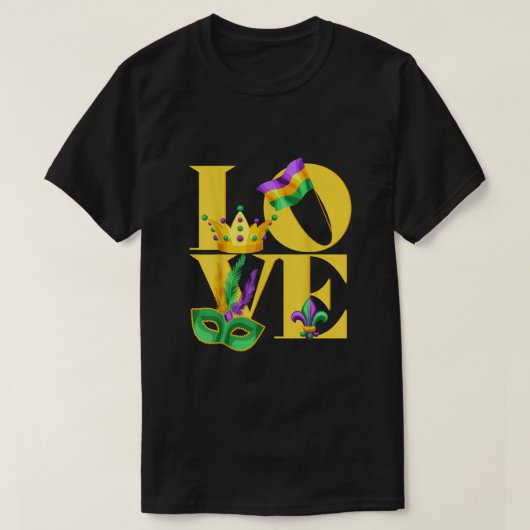 Ik hou van Mardi Gras vlagkroon Fleur de lis Mardi T-shirt (Design voorkant)