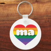 Ik hou van Massachusetts Gay Pride Rainbow Heart Sleutelhanger (Voorkant)