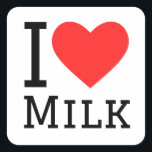 Ik hou van melk vierkante sticker<br><div class="desc">Ik hou van drink,  voor de liefhebber</div>