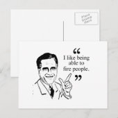 Ik hou van mensen kunnen ontslaan - Romney Quote Briefkaart (Voorkant / Achterkant)