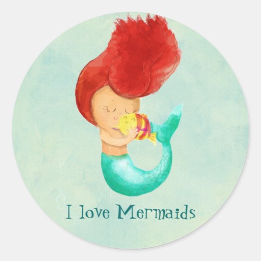 Ik hou van Mermaids Ronde Sticker (Voorkant)