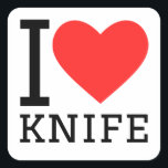 Ik hou van mes vierkante sticker<br><div class="desc">Ik hou van mes,  voor wapenliefhebbers</div>