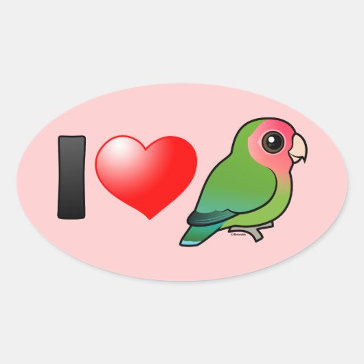Ik hou van met perzik omgeven liefdesvogels ovale sticker (Voorkant)