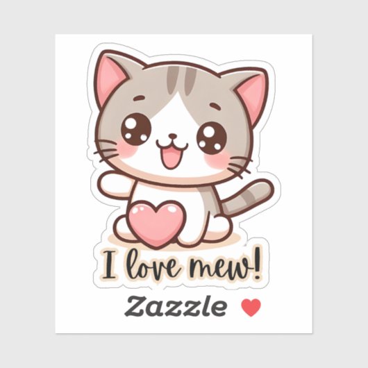 Ik hou van Mew Kawaii Cat Sticker (Vel)