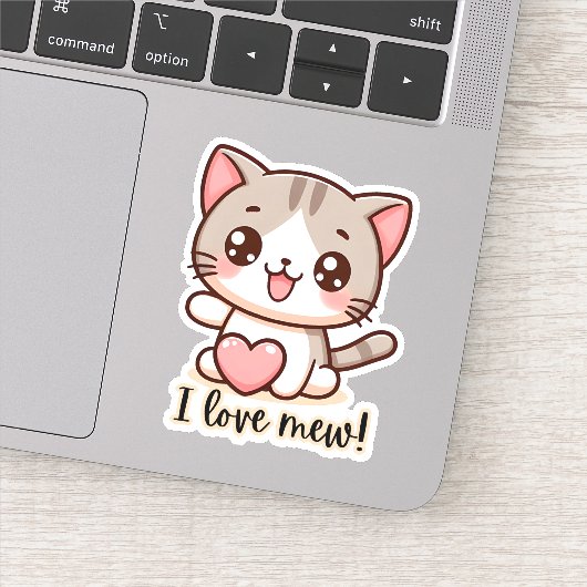 Ik hou van Mew Kawaii Cat Sticker (Detail)