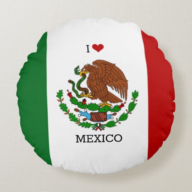 ik hou van mexico - mexicaanse vlag, rond kussen (Voorkant)