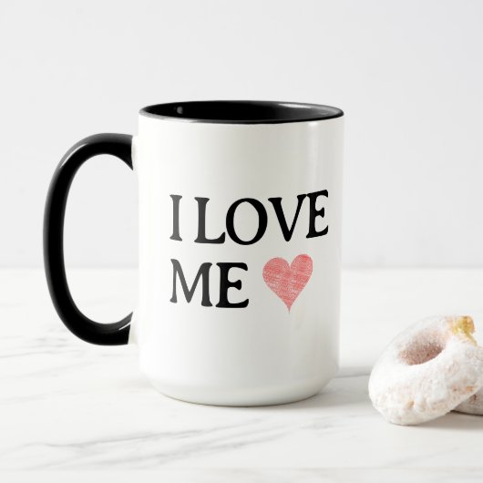 IK HOU VAN MEZELF met Scribble Red Hart - Aanpasba Mok (Met donut)