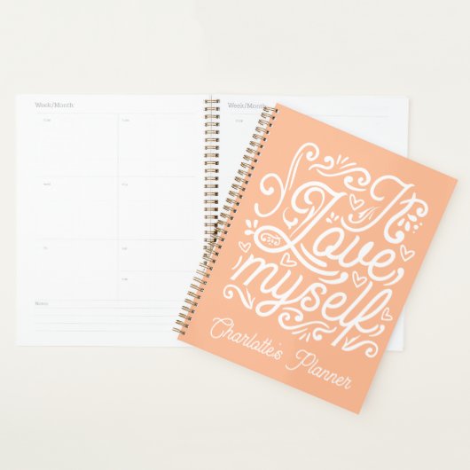 Ik hou van mezelf |Peach Fuzz & White aangepaste n Planner (Display)
