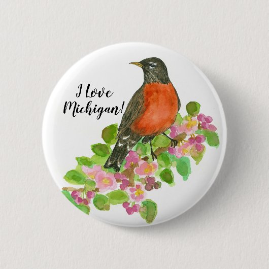 Ik hou van Michigan American Robin Ronde Button 5,7 Cm (Voorkant)