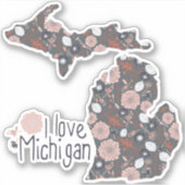 Ik hou van Michigan Playful Floral Pink Brown Blac Sticker (Voorkant)