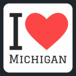 Ik hou van Michigan Vierkante Sticker<br><div class="desc">Ik hou van Michigan,  voor liefhebbers van de VS</div>