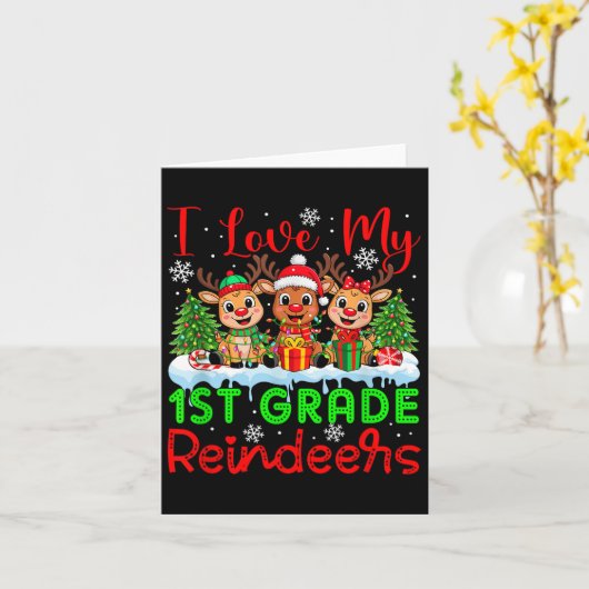 Ik hou van mijn 1e klas rendieren kerst leraar st kaart (Gele Bloem)