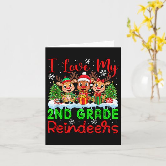 Ik hou van mijn 2e klas rendieren kerst leraar st kaart (Gele Bloem)
