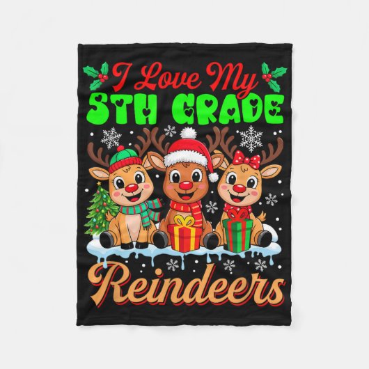 Ik hou van mijn 5e klas rendieren drie Xmas Reinde Fleece Deken (Voorkant)