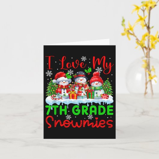 Ik hou van mijn 7e klas sneeuwpoppen kerstleraar s kaart (Gele Bloem)