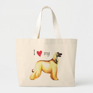 Ik hou van mijn Afghaanse hond Grote Tote Bag