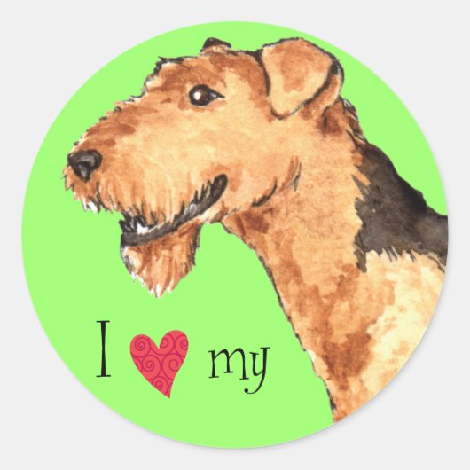 Ik hou van mijn Airedale Ronde Sticker (Voorkant)