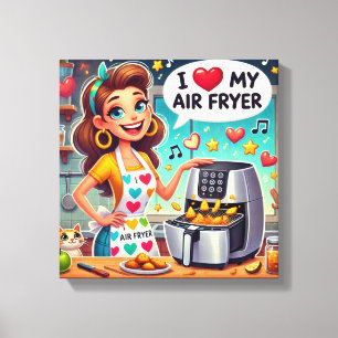Ik hou van mijn airfryer - Schattige kookontwerp Canvas Afdruk