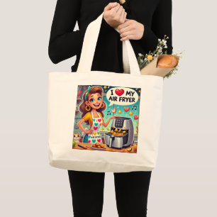 Ik hou van mijn airfryer - Schattige kookontwerp Grote Tote Bag
