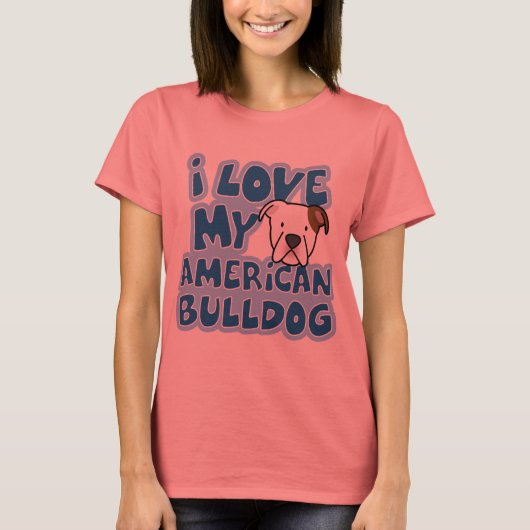 Ik hou van mijn Amerikaanse Bulldog Dames Ringer T T-shirt (Voorkant)