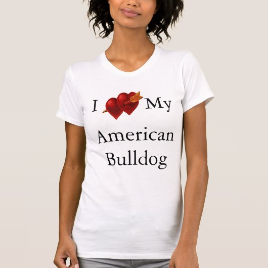 Ik hou van mijn Amerikaanse Bulldog Double Heart T-shirt (Voorkant)