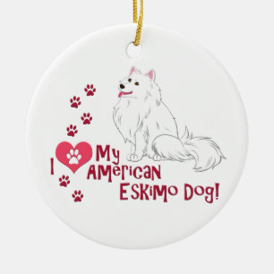 Ik hou van mijn Amerikaanse Eskimo Dog! Keramisch Ornament