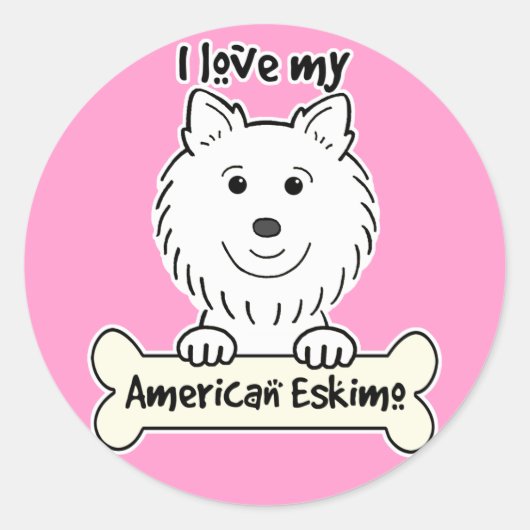 Ik hou van mijn Amerikaanse Eskimo Dog Ronde Sticker (Voorkant)