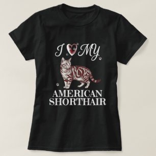 Ik hou van mijn Amerikaanse Korthaar Kat Burgundy T-shirt