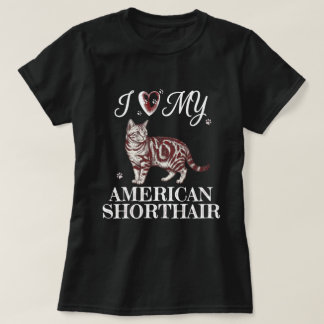 Ik hou van mijn Amerikaanse Korthaar Kat Burgundy T-shirt