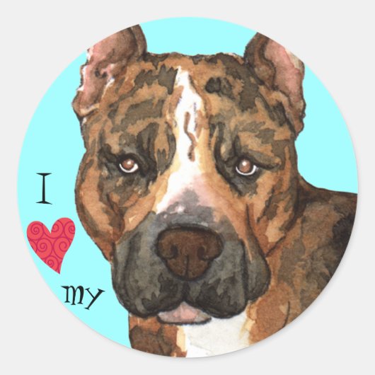Ik hou van mijn Amerikaanse Staffordshire Terrier Ronde Sticker (Voorkant)