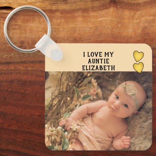 Ik hou van mijn Auntie naam foto's geel dubbelzijd Sleutelhanger (Voorkant)