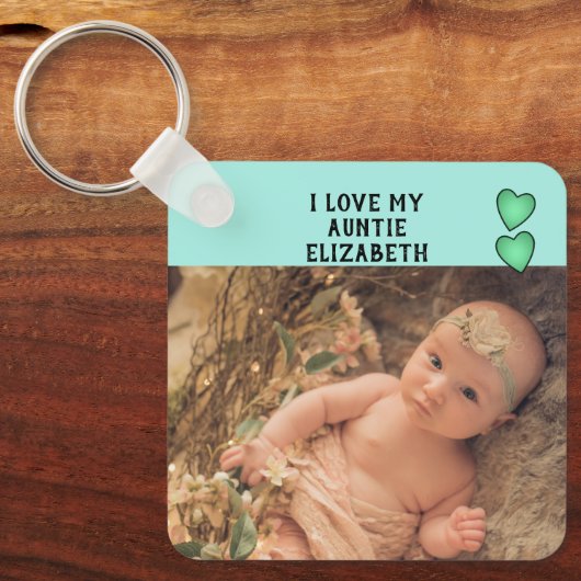 Ik hou van mijn Auntie naam foto's groen dubbelzij Sleutelhanger (Voorkant)