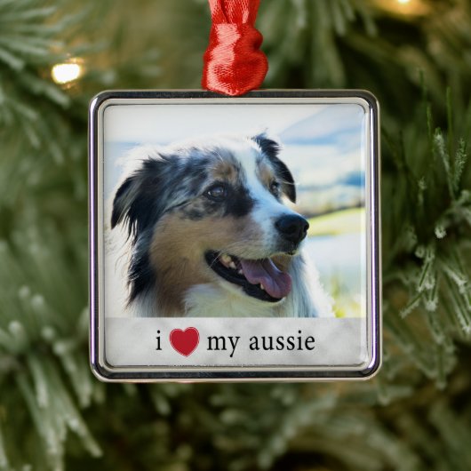 Ik hou van mijn Aussie Australian Shepherd Kerstmi Metalen Ornament (Boom)