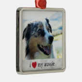 Ik hou van mijn Aussie Australian Shepherd Kerstmi Metalen Ornament (Rechts)
