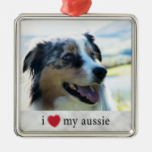 Ik hou van mijn Aussie Australian Shepherd Kerstmi Metalen Ornament (Voorkant)