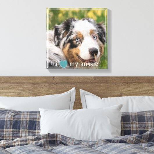 Ik hou van mijn Aussie Australian Shepherd White B Canvas Afdruk (Insitu (Slaapkamer))