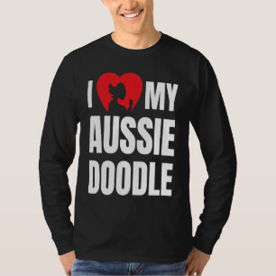 Ik hou van mijn Aussiedoodle-hond Silhouet in Hart T-shirt