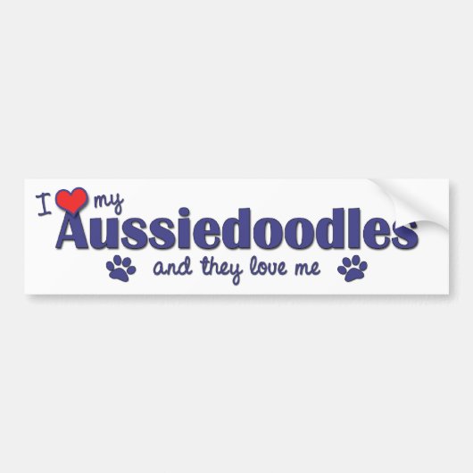 Ik hou van mijn Aussiedoodles (Meerdere honden) Bumpersticker (Voorkant)