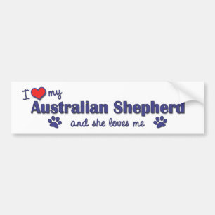 Ik hou van mijn Australian Shepherd (Vrouw Dog) Bumpersticker