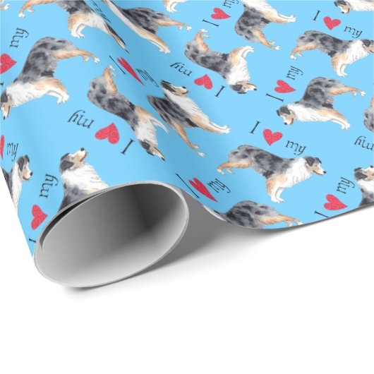 Ik hou van mijn Australiër Shepherd Cadeaupapier (Rol Hoek)