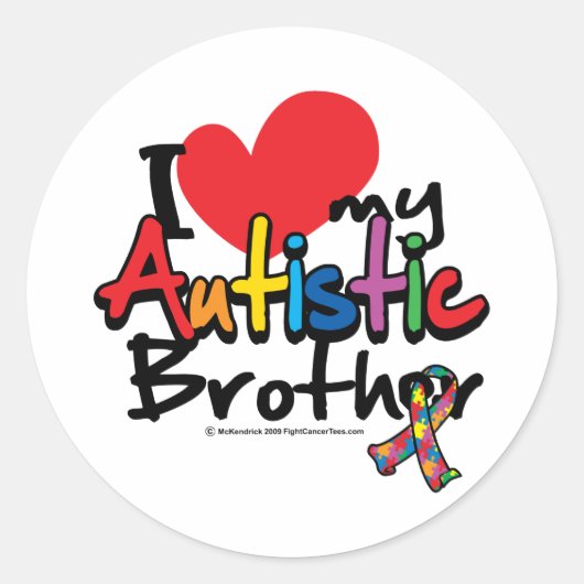 Ik hou van mijn Autistische broer Ronde Sticker (Voorkant)