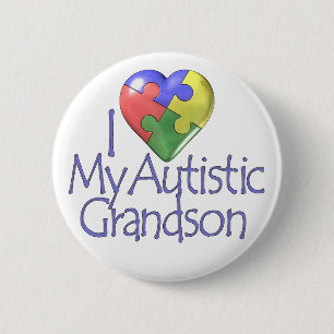 Ik hou van mijn Autististische kleinzoon Ronde Button 5,7 Cm