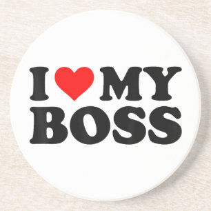 Ik hou van mijn baas Funny Red Heart Boss in Heart Zandsteen Onderzetter