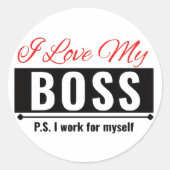 Ik hou van mijn baas ronde sticker (Voorkant)