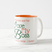 Ik hou van mijn baas tweekleurige koffiemok (Voorkant rechts)